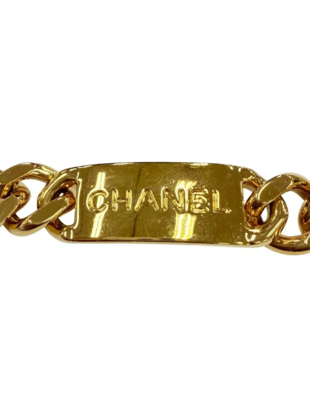 Chanel Vintage Metal Logo Plate CC Coin Chain Belt Gold